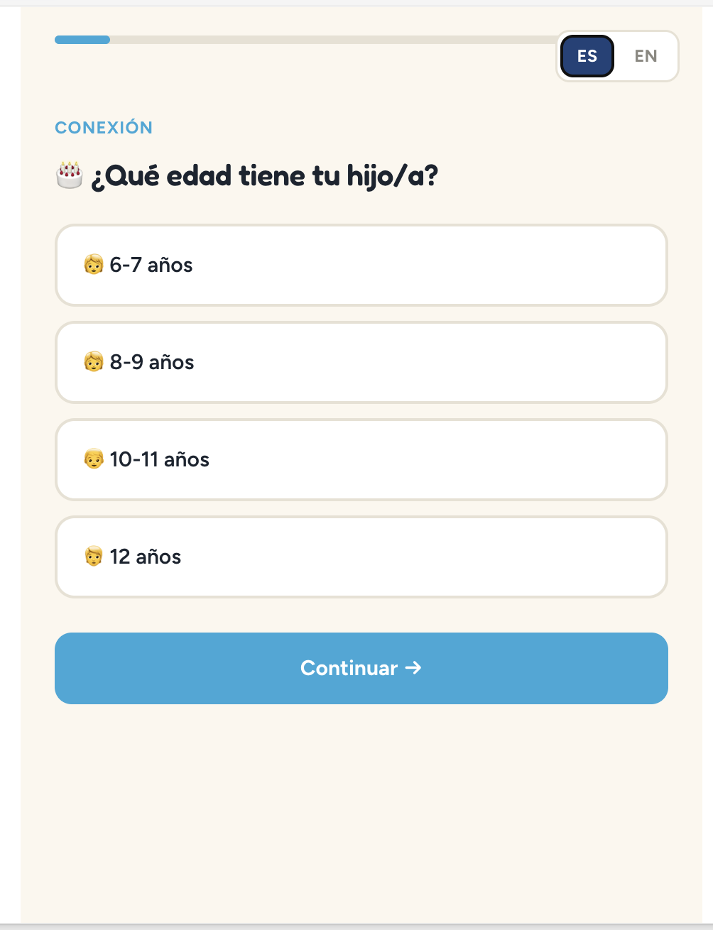 GentleKid — quiz interactivo, pregunta de edad