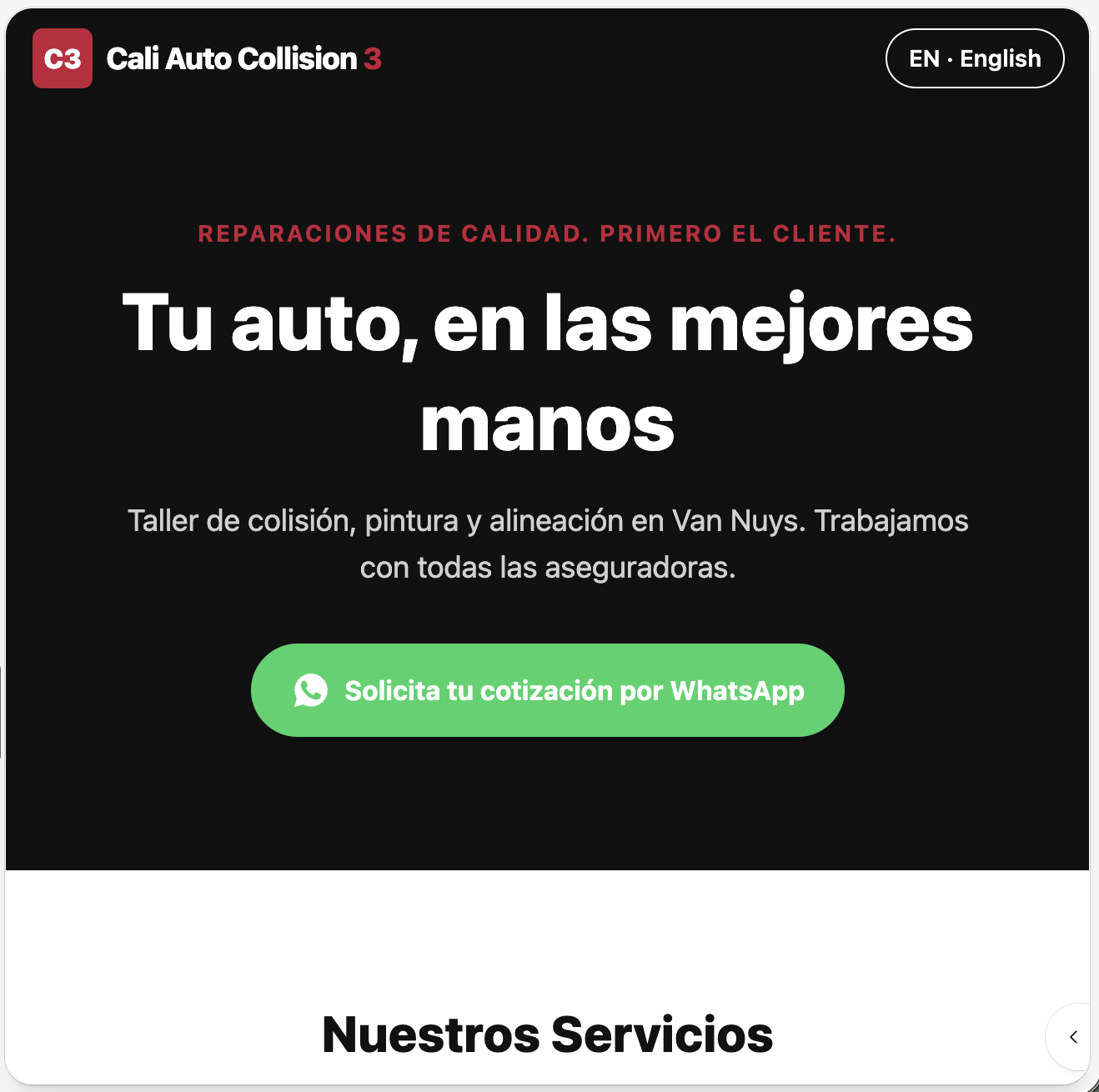 Cali Auto Collision 3 — landing en inglés