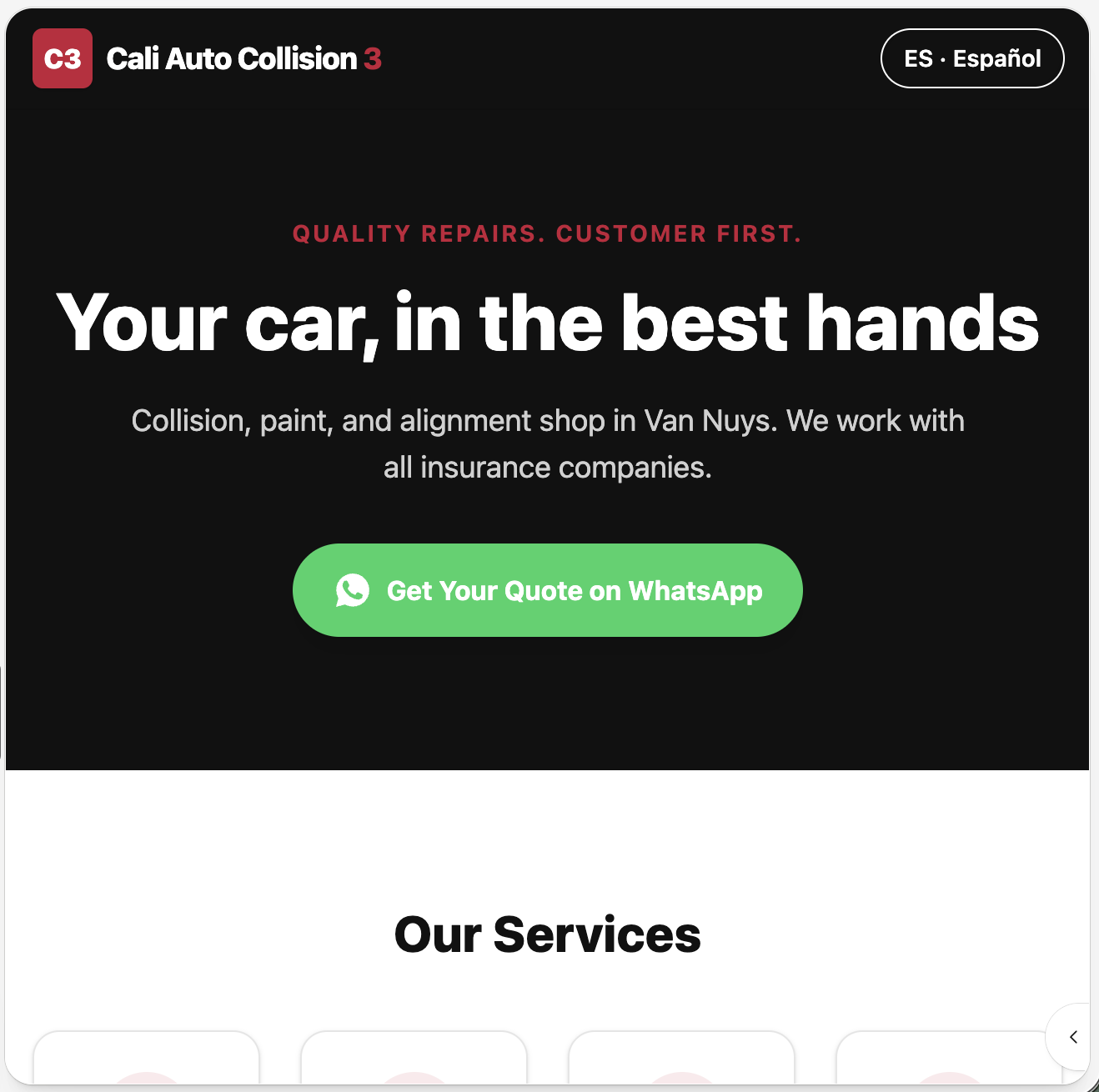 Cali Auto Collision 3 — landing pública en español